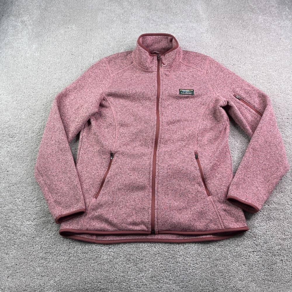 LL Bean Jacket Womens Large Pink Sweater Fleece Full Zip Mock Neck Outdoors